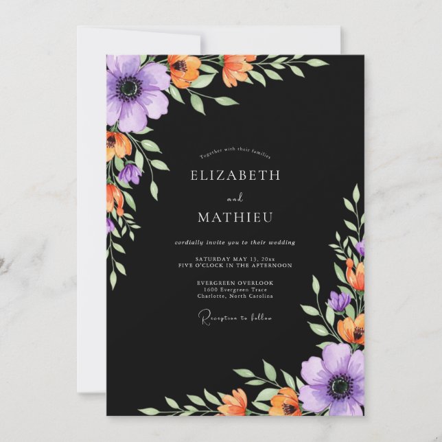 Invitación Boda Otoñal Atractiva Negra (Anverso)