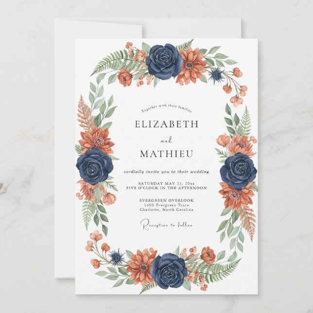 Invitación Boda Otoñal Audaz de Óxido de Marina (Anverso)