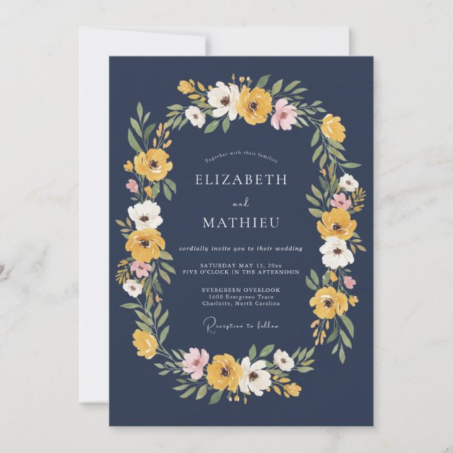 Invitación Boda Otoñal Azul Marino Intenso (Anverso)