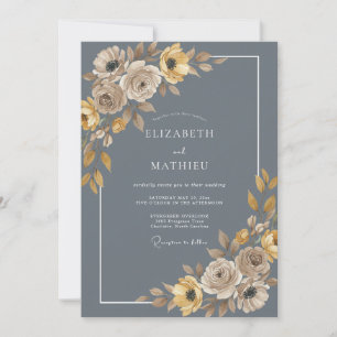 Invitación Boda Otoñal Azul Pizarra Atenuado