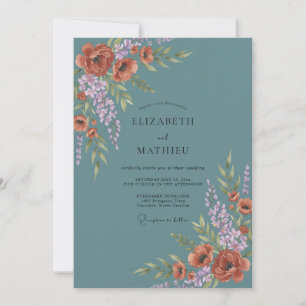 Invitación Boda Otoñal Azul Verdoso y Melancólica