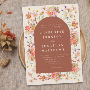 Invitación Boda Otoñal Bohemio Rústica Floral Naranja Quemada