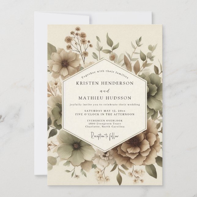 Invitación Boda Otoñal Botánica Beige (Anverso)