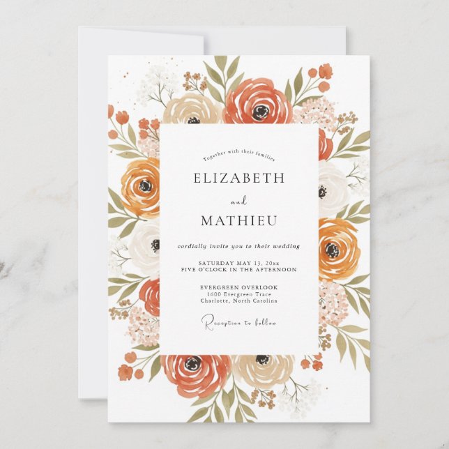 Invitación Boda otoñal botánica con tonos oxidados (Anverso)