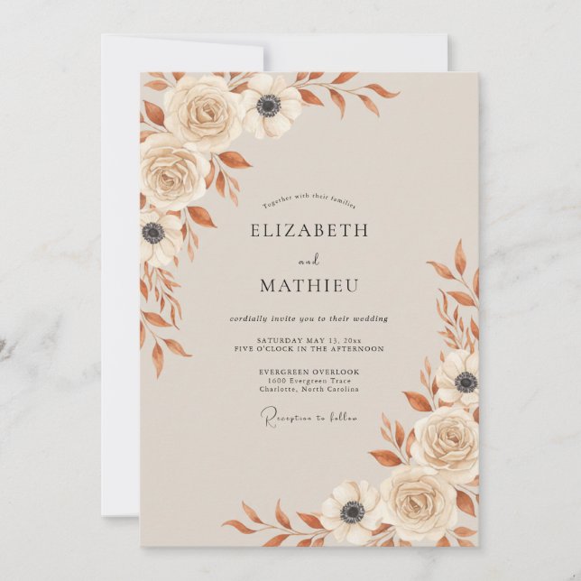 Invitación Boda Otoñal Botánica Crema (Anverso)