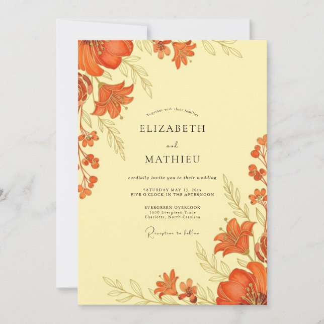 Invitación Boda Otoñal Botánica Naranja Quemada (Anverso)