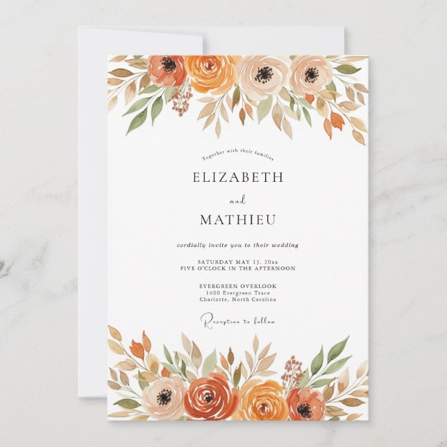 Invitación Boda Otoñal Botánico Rústico Siena (Anverso)