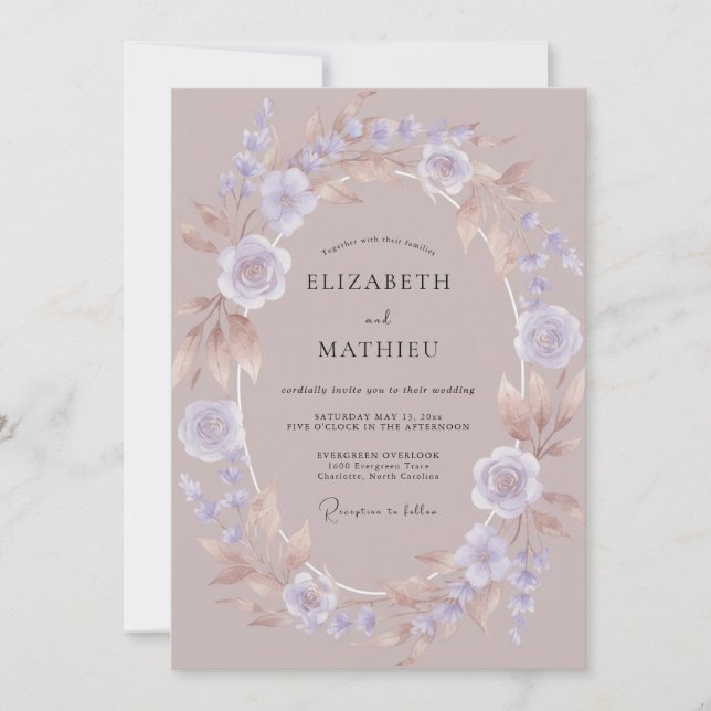 Invitación Boda Otoñal Bronceada Malva (Anverso)