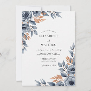 Invitación Boda Otoñal Bruñida Azul Pizarra