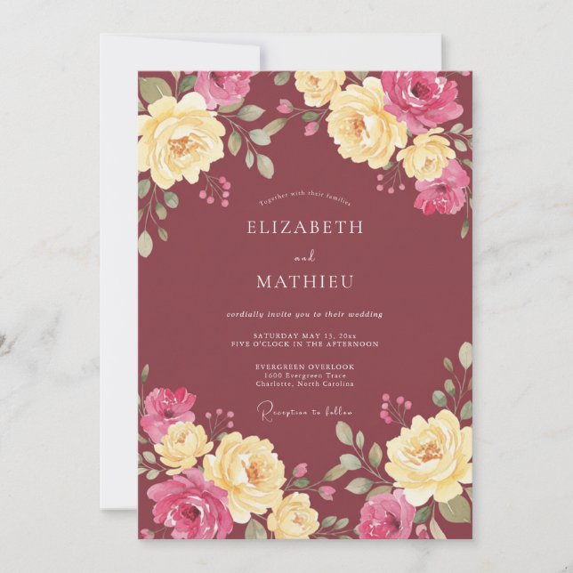 Invitación Boda Otoñal Burgundy Audaz (Anverso)