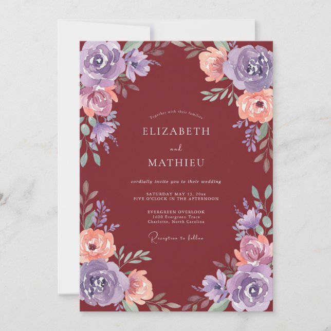 Invitación Boda Otoñal Burgundy Elegante (Anverso)