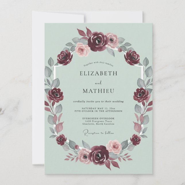 Invitación Boda Otoñal Burgundy Exuberante (Anverso)