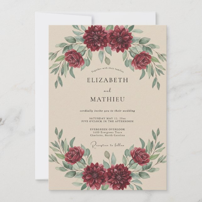 Invitación Boda Otoñal Burgundy Malhumorada (Anverso)
