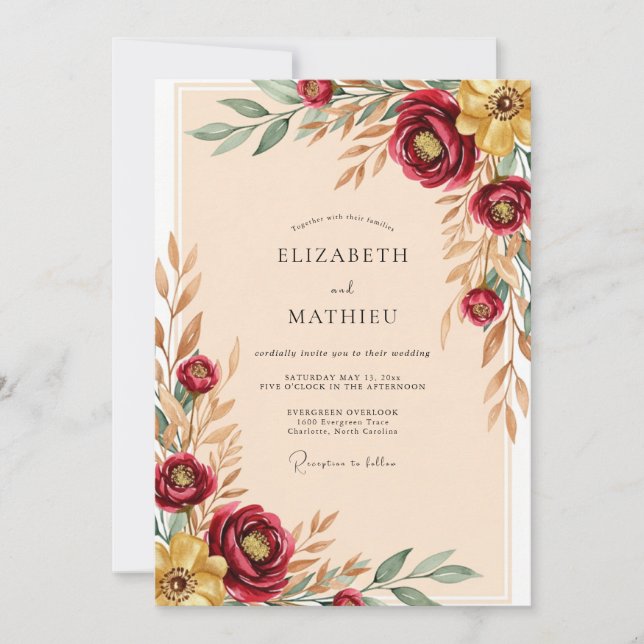 Invitación Boda Otoñal Cálida de Borgoña (Anverso)