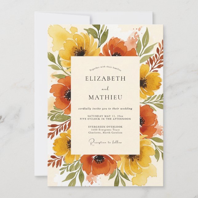 Invitación Boda Otoñal Cálida Naranja Quemada (Anverso)