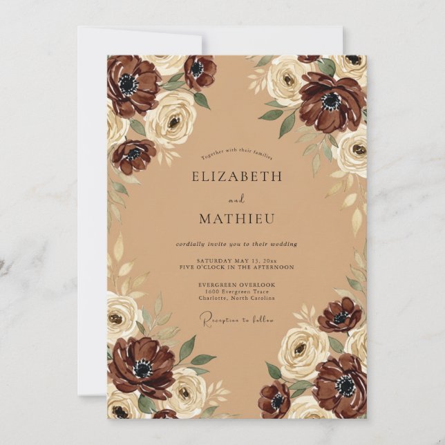 Invitación Boda Otoñal Camel Muted (Anverso)