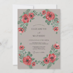 Invitación Boda Otoñal Carmesí Silenciada y Malhumorada