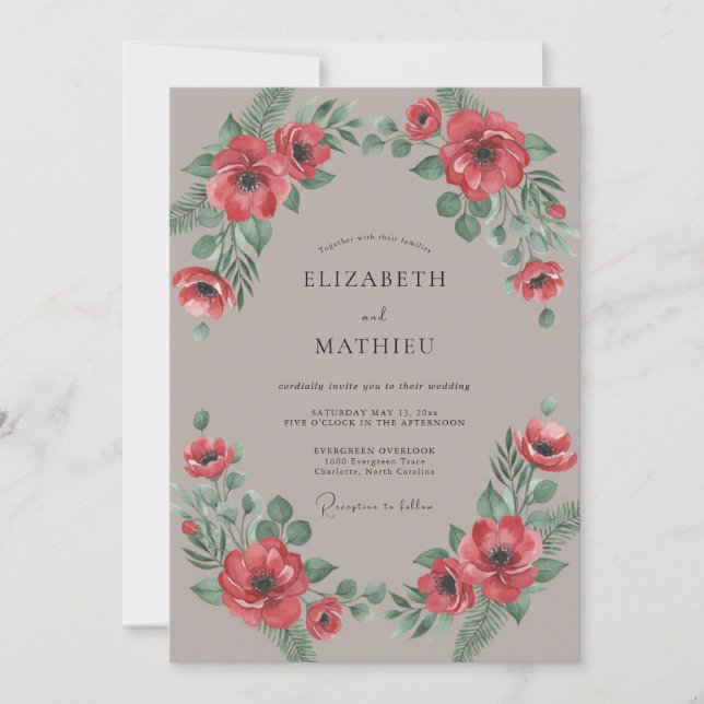 Invitación Boda Otoñal Carmesí Silenciada y Malhumorada (Anverso)