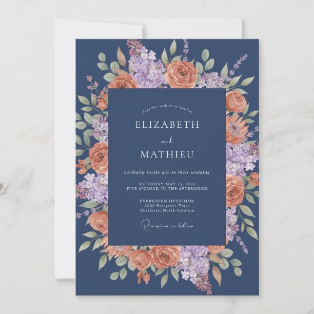 Invitación Boda Otoñal Cautivadora de Azul Marino (Anverso)