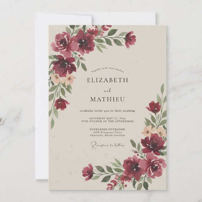 Invitación Boda Otoñal Cautivadora de Borgoña (Anverso)