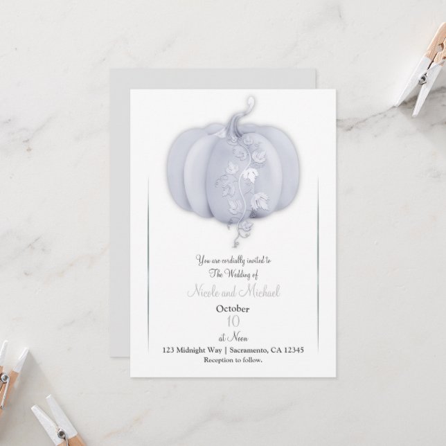 Invitación Boda Otoñal Chic Libro de Cuentos Calabaza Plata B (Anverso/Reverso In Situ)