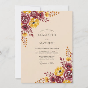 Invitación Boda Otoñal con Acuarela de Borgoña