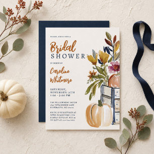 Invitación Boda Otoñal con Calabaza en Acuarela Moderna y Azu