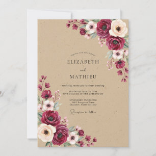 Invitación Boda Otoñal con Floral Carmesí