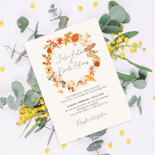 Invitación Boda Otoñal con Flores Rústicas Boho
