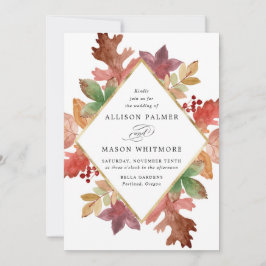 Invitación Boda Otoñal con Hojas Caídas Rústicas