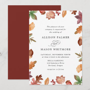 Invitación Boda Otoñal con Hojas de Otoño Rústicas