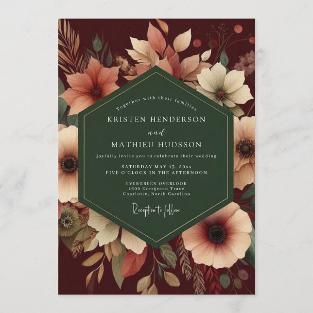 Invitación Boda Otoñal con Toque de Borgona (Anverso)