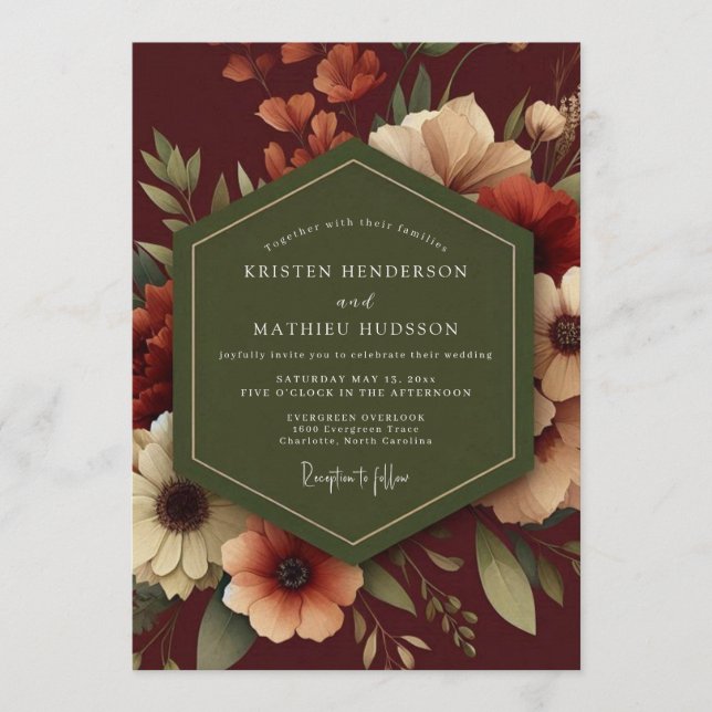Invitación Boda Otoñal de Arándano y Salvia (Anverso)