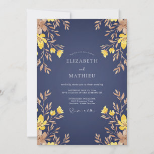 Invitación Boda Otoñal de Azul Marino Pulido