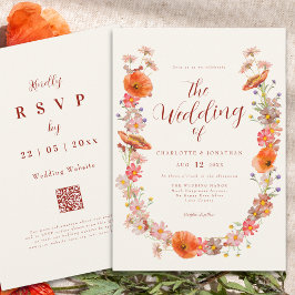 Invitación Boda Otoñal de Bohemia Colorida con Flores Silvest