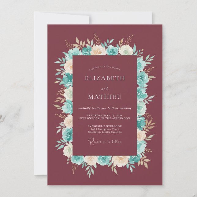 Invitación Boda Otoñal de Bordeaux Melancólica (Anverso)