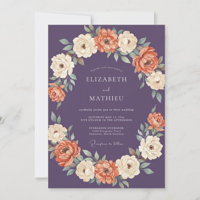 Invitación Boda Otoñal de Ciruela Pulida (Anverso)