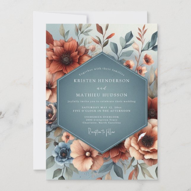 Invitación Boda Otoñal de Cobre Pizarra (Anverso)