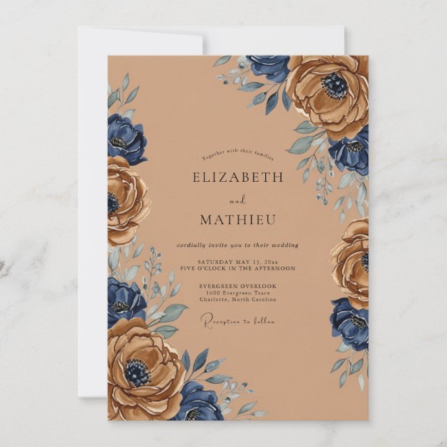 Invitación Boda Otoñal de Cobre Pulido (Anverso)