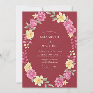 Invitación Boda Otoñal de Color Granate Pulido