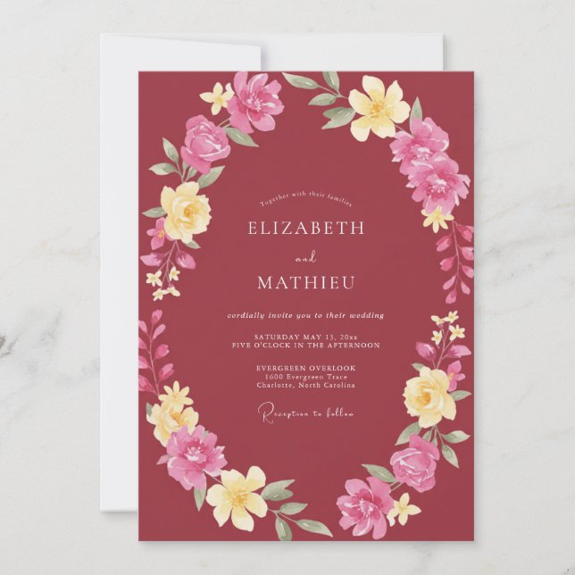 Invitación Boda Otoñal de Color Granate Pulido (Anverso)