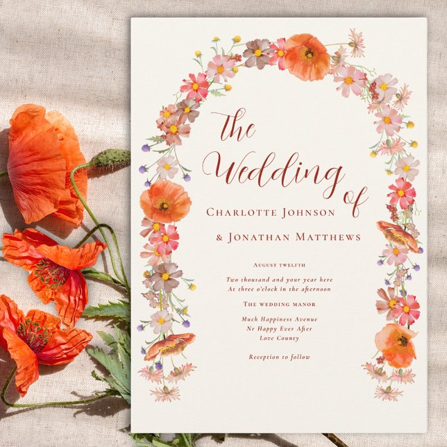 Invitación Boda Otoñal de Estilo Boho Chic con Flores Silvest (Boho wildflower arch wedding invitation )