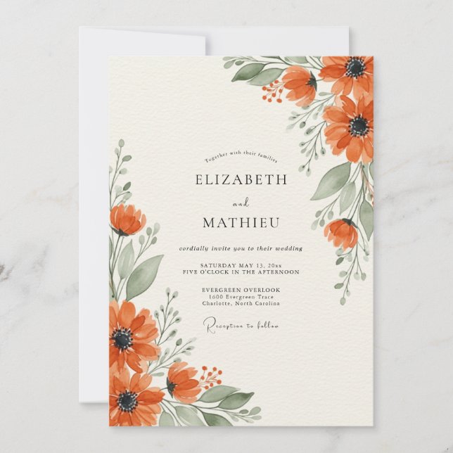 Invitación Boda Otoñal de Flor de Naranja en Flor (Anverso)