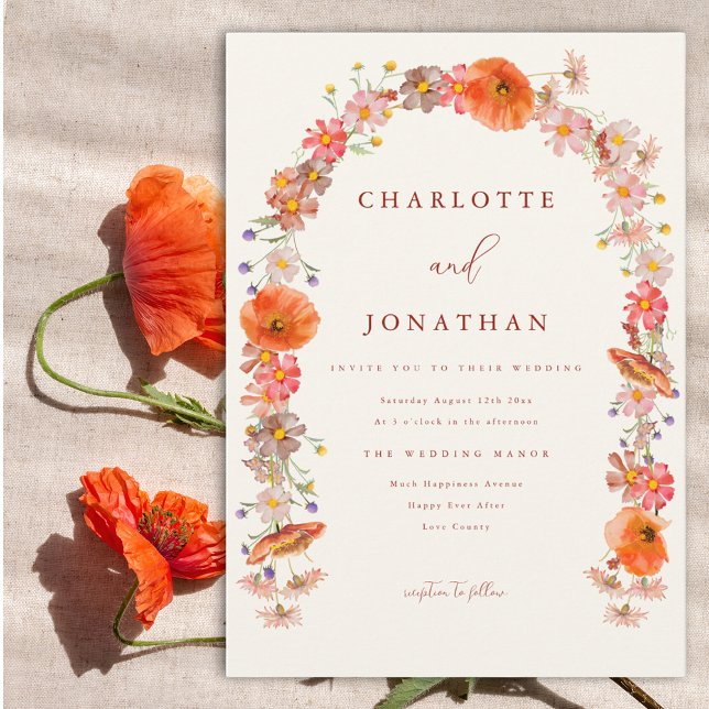 Invitación Boda Otoñal de Flores Silvestres Coloridas (Boho Wildflower arch wedding invitation )