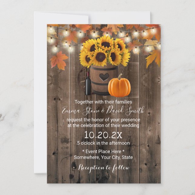 Invitación Boda otoñal de girasol y calabaza (Anverso)