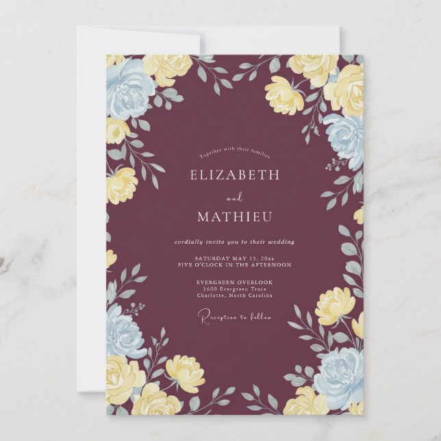 Invitación Boda Otoñal de Impacto Granate (Anverso)