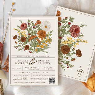 Invitación Boda Otoñal de Jardín Romántico con Floral de Otoñ