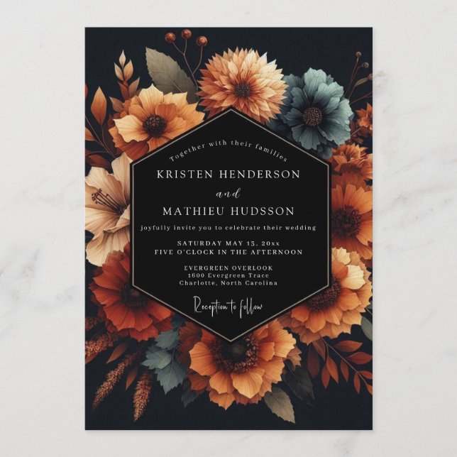 Invitación Boda Otoñal de Marigold Pizarra (Anverso)
