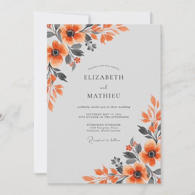 Invitación Boda Otoñal de Naranja Quemada Pulida (Anverso)