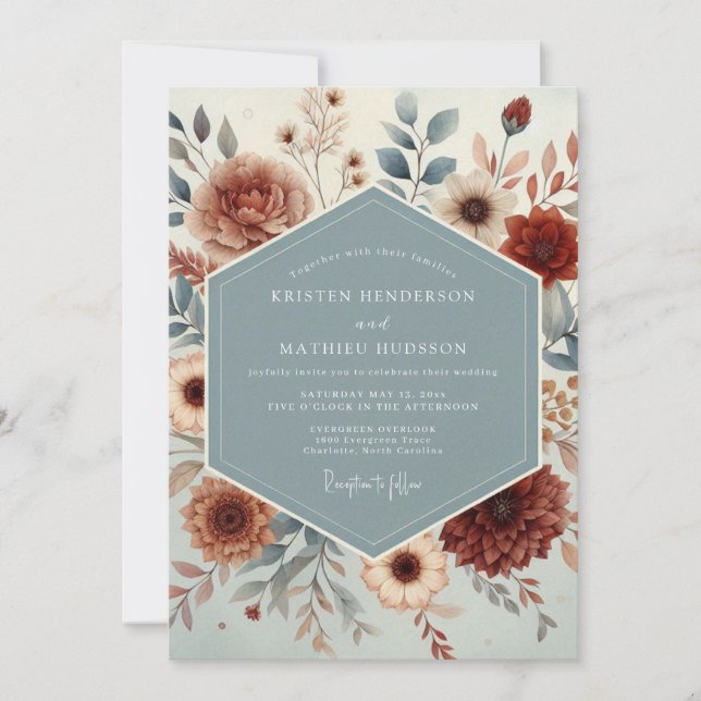 Invitación Boda Otoñal de Pizarra y Óxido (Anverso)